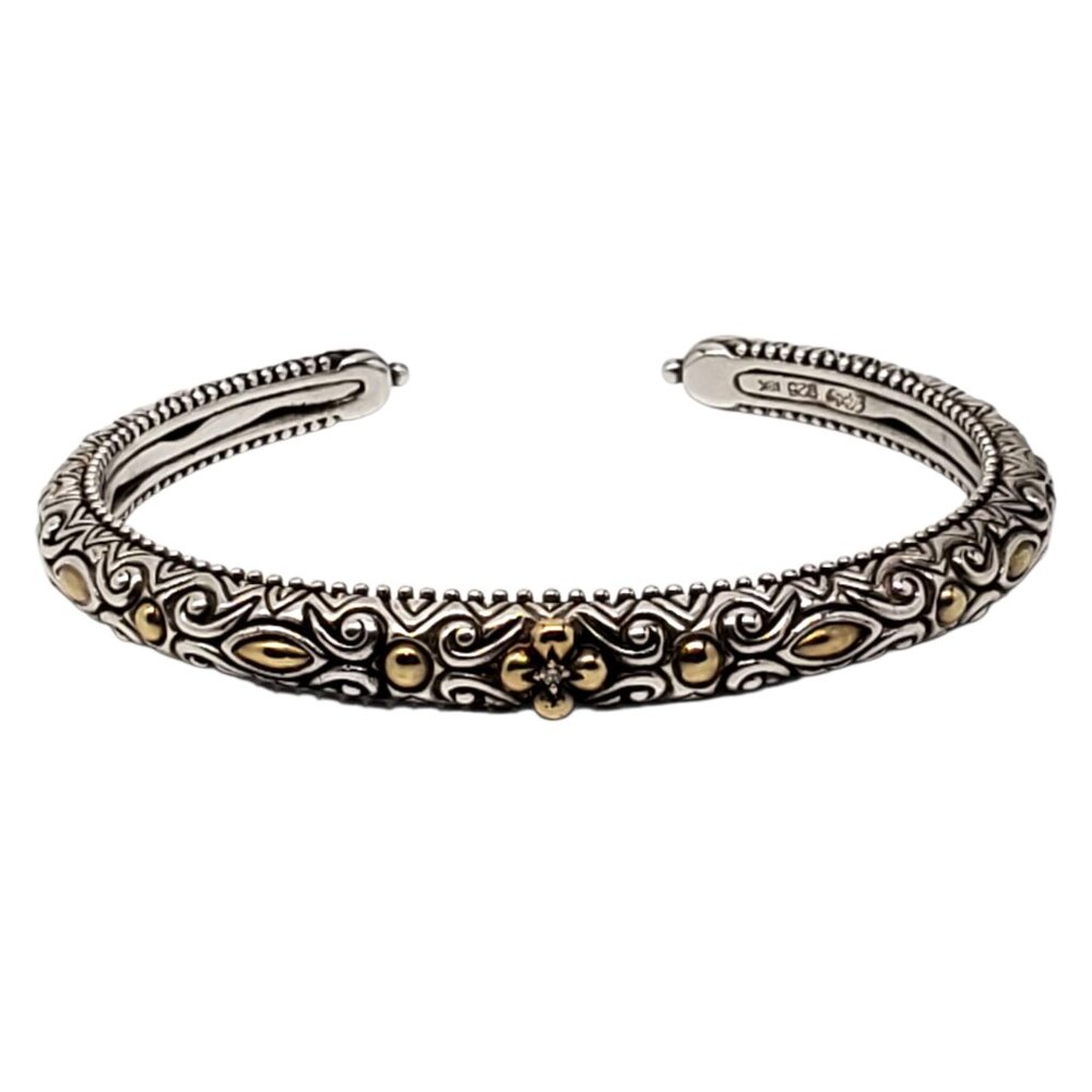 Barbara Bixby Sterling Silver 18k Floral Cuff Hinged Bracelet #23770